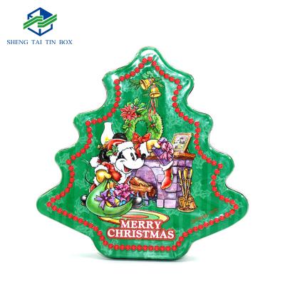 China Eco - Friendly Christmas Tree Shaped Tin Metal Can Box Christmas Gift Tin Christmas Tins for sale