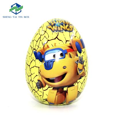 China Small Food Tin Egg Candy Packaging Egg Shape Tin Box With Cartoon for sale