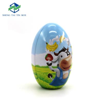 China Recyclable Cartoon Easter Egg Tin Box Metal Easter Egg Surprise Egg For Packing Small Toys For Children for sale