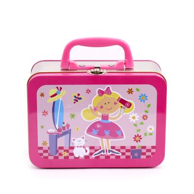 China Eco - Friendly Cute Pink Tin Boxes For Gift Kids Tin Box With Lock And Handle for sale