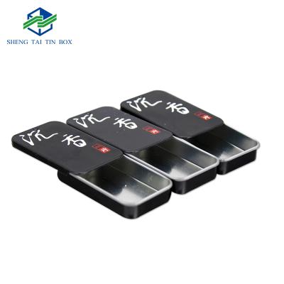 China Recyclable Custom Matte Black Mini Tin Case 60*34*10mm Small Mini Tin Sliding Tin Box With Sliding Lid for sale