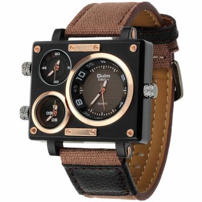 China Oulm 3595 Designer Watches Men Fashion Top Luxury Single Square Large Face 3 Time Zone Men's Watches Brand Oulm 3595 Casual Quartz Watch for sale