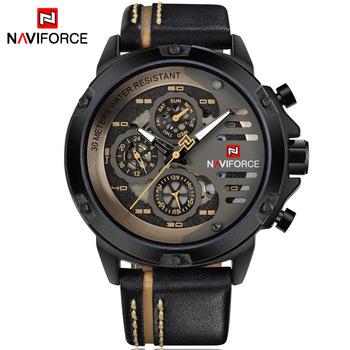 China Auto Date Reloj Naviforce 9110 High Quality Quartz Naviforce Waterproof Leather Men Watch for sale