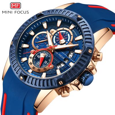 China Date Mini Focus 2021 Automatic Man Fashion Watch Blue Rose Gold Rubber Strap 3D Bolt 3 Dials Waterproof Top Brand Sports Luxury Mens Watches for sale