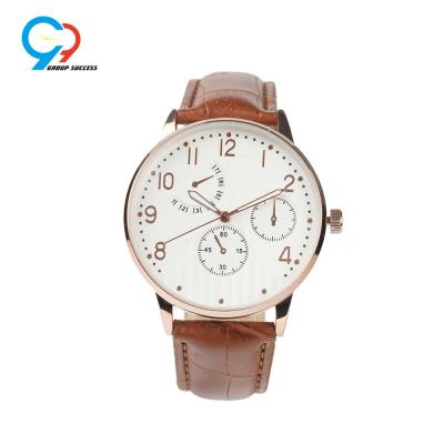 China Big Face Water Resistant 18K Rose Gold Mens Watches Leather Strap Quartz Wrist Watch for sale