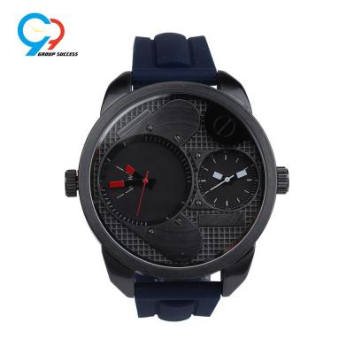 China Multiple Time Zone Big Face Silicone Strap Men Watch For Big Wrist for sale