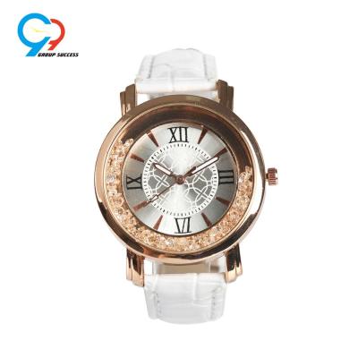 China Water Resistant Rose Gold Ladies Wrist Watch Diamonds Movable Leather Strap Japanese Movement Women's Watch For Young Lady for sale