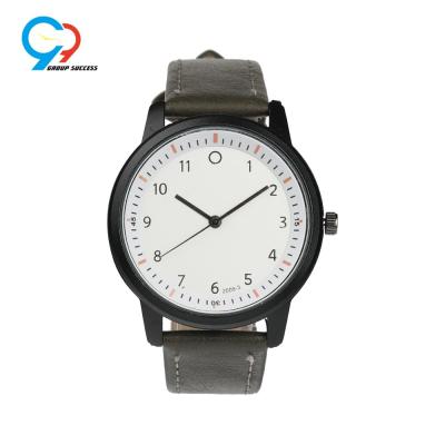 China Water Resistant Black Unisex Watches Stitching Leather Strap Quartz Watch for sale