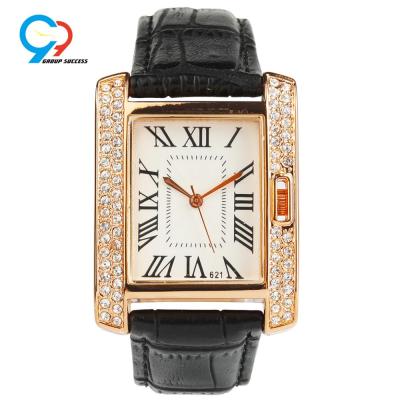 China Water Resistant Classic Diamond Watches Black Strap Quartz Wrist Watch for sale