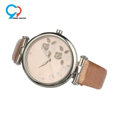 China Hot Water Resistant Color Glitter Flower Leather Strap Watch For Young Girls for sale