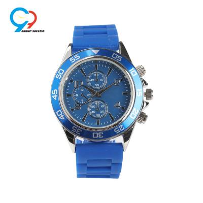 China Water Resistant PCP Plated Blue Aluminum Bezel Silicone Strap Watch Japan Movement Wrist Watch for sale