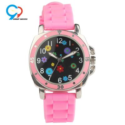 China Water Resistant Pinkish Flower Watch PCP Plated Silicone Strap Watch Cute Teenage Watch for sale