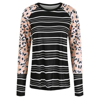 China Women 2021 Fashion O-Neck Sweater Autumn New Casual Knitted Long Sleeves Viable Striped Loose Sportswear T-shirt Homewear for sale