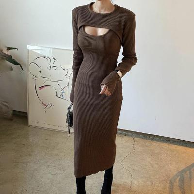 China Viable knit long neck solid cotton tortoise lingerie women pullover dress sweater dresses elegant skinny winter sleeve casual dress for sale