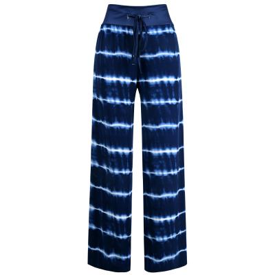 China 2021 New Women's Clothing Breathable Fashion Tie Dye Casual Pants Lace Up Loose Wide Leg Pants Women High Waisted Sweetie Pants Streetwear for sale