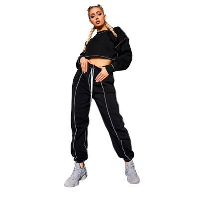 China Autumn Winter Sustainable Ladies Sets Fashion Reverse Womens Tracksuits Loose Long Sleeve Crop Tops Pants Sports Fitness Two Piece Sets for sale