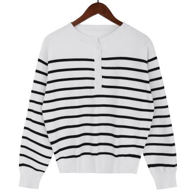 China Fashion 2021 Hot Casual Loose O-Neck Pullover Sweater Autumn Winter New Women QUICK DRY Long Sleeve Striped T-Shirt Streetwear for sale