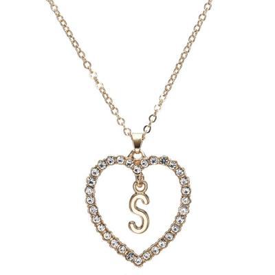 China TRENDY Romantic Love Heart Rhinestone 26 Initial Letters Pendant Necklace For Women Girls for sale