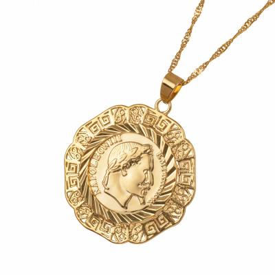 China Hiphop Bauna Gold Color Napoleon Emperor Coin Pendant Necklaces For Man for sale