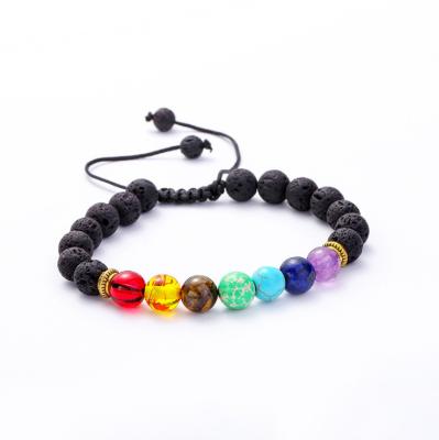 China Chakras 8mm Essential Oil Diffuser Stone Yoga Lava Rock Stone Anxiety Bracelet Vintage 7 Bead Bracelets Meditation Relax Healing Aromat for sale