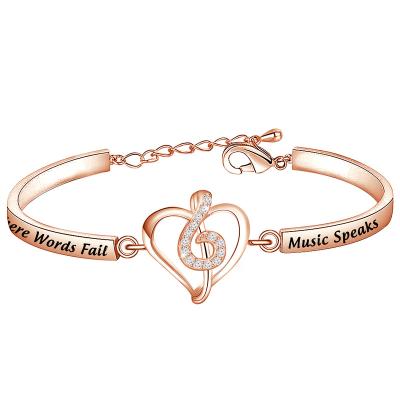 China Fashion TRENDY Design Heart Shaped Pendant Bracelet Engraved Where The Words Fall Music Speaks The Words Women Jewelry for sale