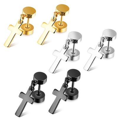 China Hiphop Stainless Steel Cross Men's Stud Earrings Piercing Ear Studs for sale