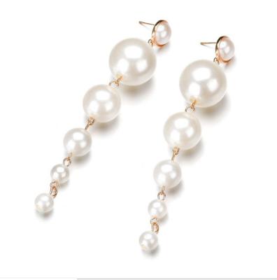 China Large Long Simulated Pearls Created Elegant Fashion Trendy Pearl Earrings String Statement Drop Earrings For Wedding Party Gift for sale