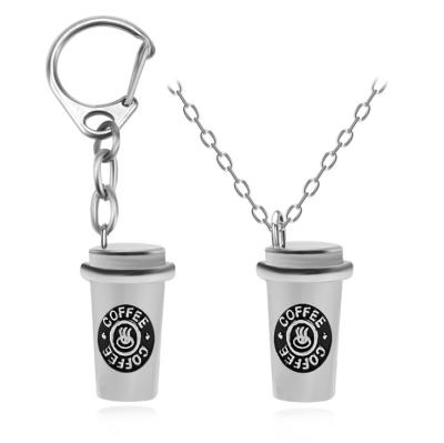 China Fashion CHEST Coffee Cup Necklace Key Chain Stereoscopic Pendant Set for sale