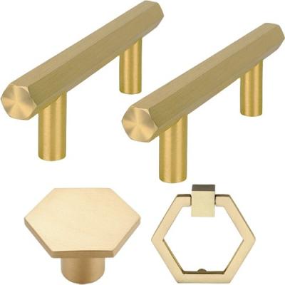 China HOONE Hexagon Fancy Gold Ring Handle Modern Kitchen Cabinet Door Sweep Brass Knob Pull Handle for sale