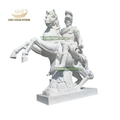 China Large General Western Marble Carving Garden White Statue Riding Horse Sculpture for sale