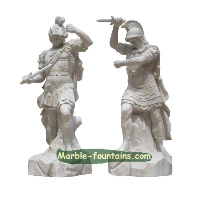 China Traditional Custom Size Soldier Statue Hand Carving Guarder Warrior White Marble Stone Sculpture for sale