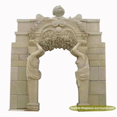 China Hot Selling Door Frame Building Carving Man Fruit Stone Carving Arched Door Frame For Internal Front Door for sale