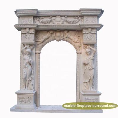 China Custom Size Door Frame Building Sculpture White Marble Female Angel Statue Hand Carve Door Stone Surround for sale