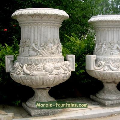 China Morden Luxury Handmade Natural Marble Detail Carved Sculpture Flower Pot for sale