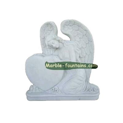 China Luxury Custom White Marble Figure Angel Stone Heart Grave Headstone for sale