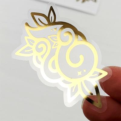 China Wholesale Waterproof Die Cut Stickers Transparent Clear PVC Label Vinyl Decal Gold Foil Stickers Hot Kiss Stamping Stickers for sale