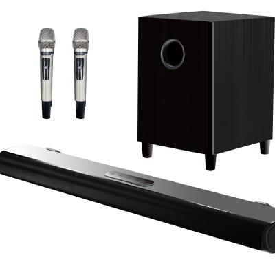 China Wireless System 2.1 Channels BT Karaoke Bar Sound Speaker With Dual Microphones With Wireless Subwoofer for sale