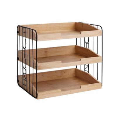 China Modern K&B Metal Frame Three Tiered Wood Tray Space Saving Wooden Tray For Kitchen for sale