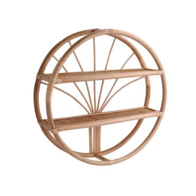 China K&B Vintage Rattan Wall Hanging Shelf Contemporary Round Room Decoration Eco-friendly Rattan Wall Shelf for sale