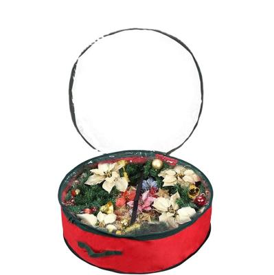 China Durable K&B Christmas Wreath Storage Bag Folding Red Round Christmas Wreath Storage Bag With Handle for sale