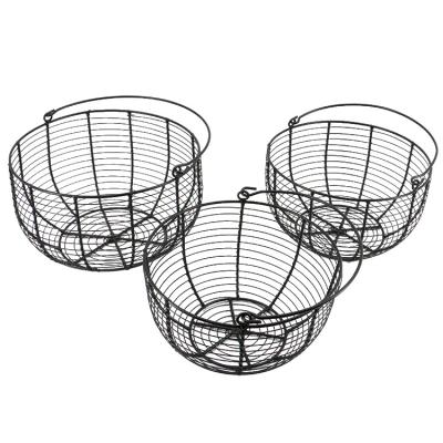 China Metal Round Kitchen Stocked Vegetable Organizers Wire Fruit Basket For Fruit With Handle Set Of 3 for sale