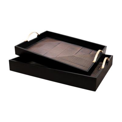 China Eco-friendly Wholesale Black Wood Rectangle Decorative Trays K&B Home Decor For Coffee Table for sale