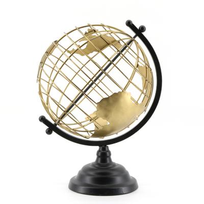 China Contemporary Hot Selling Gold Color Iron Metal Sculpture Core Rotating Decorative World Globe for sale