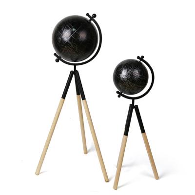 China K&B Contemporary Wholesale Metal Kids Wooden Legs Stand Black Decorative World Globe On The Floor For Home Decor for sale