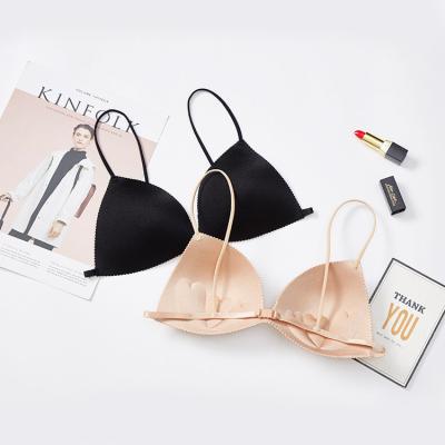 China Seamless Sexy Ice Silk Bralette Barred Laser Cut Push Up Bra Wireless Free Size Plunge Cup Bras Women Sexy Triangle Bra for sale