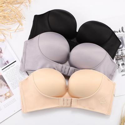 China QQ Big Boobs Of Sugar Breathable Strapless Underwear Become Sexy Small Boobs Set Buckle A Front One-shoulder Bra for sale