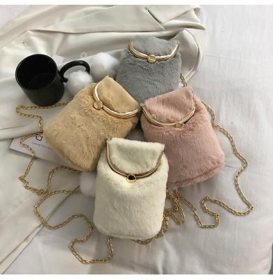 China Fur Fleece Bucket Bag 2021 Latest Winter Cute Fashionable Ladies Cross - Body Bucket Purse Handbag for sale