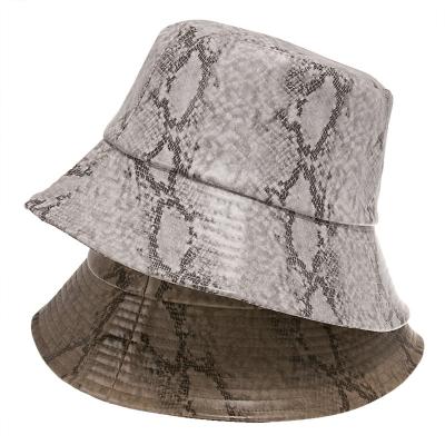 China 2020 Cheap Price Wholesale Snakeskin Bucket Hat For Adults PU Leather Designer Bucket Hats for sale