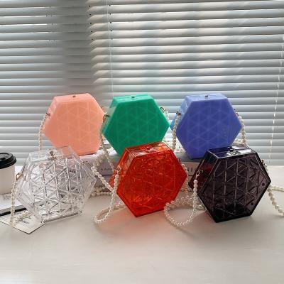 China Like Box Multi Color Clear Acrylic Cross - Body Bag Female Designer Handbags Hexagon Purse 2021 for sale