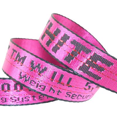 China Viable Hot Sale Polyester Woven Jacquard Webbing Strap Custom Printed Nylon Webbing Band 2.5cm for sale